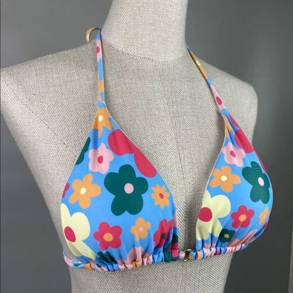 NEW! Y2K Retro Floral Print Stringy O-Ring Detail Triangle Bikini /5 Styles in 1 - Picture 9 of 14